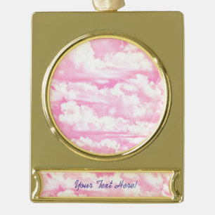 Personalised Pink Happy Clouds Gold Plated Banner Ornament