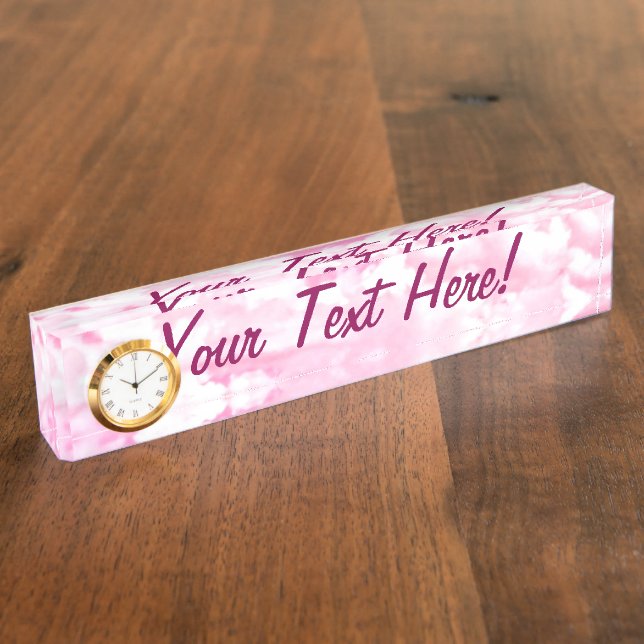 Personalised Pink Happy Clouds Nameplate (Side)