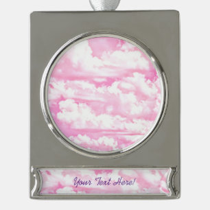 Personalised Pink Happy Clouds Silver Plated Banner Ornament