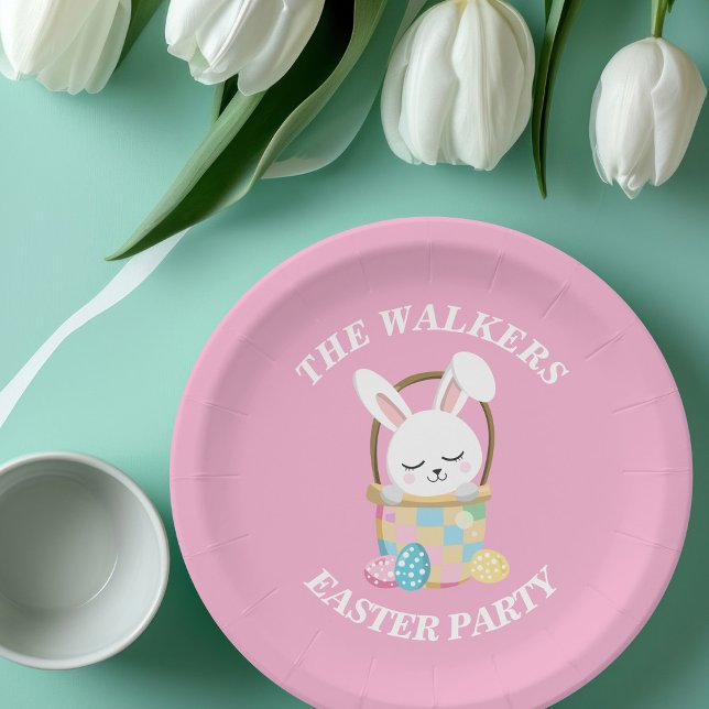 Personalised Pink Happy Easter Bunny Party Paper Plate (Creator Uploaded)