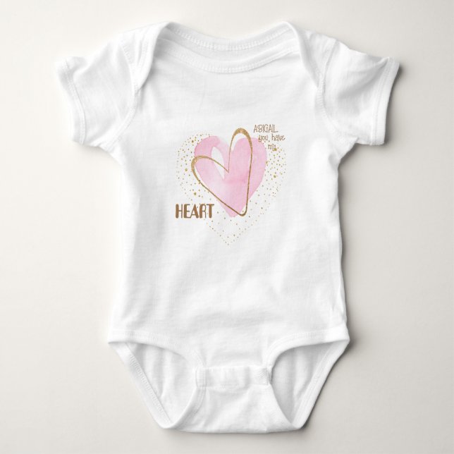 Personalised Pink Heart Baby Bodysuit (Front)