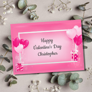 Personalised Pink Heart Balloons Valentine's Day  Holiday Card