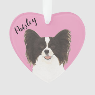 Personalised Pink Heart Black and White Papillon Ornament