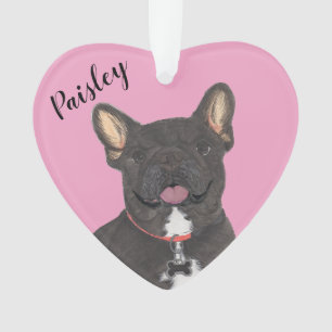 Personalised Pink Heart Black Brindle Frenchie Ornament