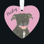 Personalised Pink Heart Black Pitbull Staffy Ornament<br><div class="desc">I am in love with this beautifully detailed watercolor illustration of a black pitbull staffy dog! Personalise these reversible ornaments and make the nice list this year! Shop the rest of my collection for the sweetest housewarming, bridal shower, teacher, mother-in-law, husband, boyfriend, secret santa, sympathy, or tough-to-shop-for gifts! To see...</div>