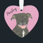 Personalised Pink Heart Black Pitbull Staffy Ornament<br><div class="desc">I am in love with this beautifully detailed watercolor illustration of a black pitbull staffy dog! Personalise these reversible ornaments and make the nice list this year! Shop the rest of my collection for the sweetest housewarming, bridal shower, teacher, mother-in-law, husband, boyfriend, secret santa, sympathy, or tough-to-shop-for gifts! To see...</div>