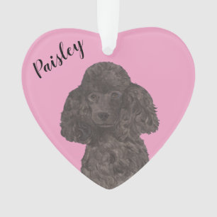 Personalised Pink Heart Black Poodle Ornament