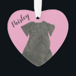 Personalised Pink Heart Black Schnauzer Ornament<br><div class="desc">I am in love with this beautifully detailed watercolor illustration of a black schnauzer dog on a sweet pink heart! Personalise these pastel ornaments and make the nice list this year! For the perfect presents, pair it with a matching item from the collection for a thoughtful housewarming, bridal shower, teacher,...</div>