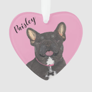 Personalised Pink Heart Black Tan Tricolo Frenchie Ornament