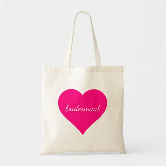 Personalised  Pink Heart Bridesmaid Tote Bag (Front)