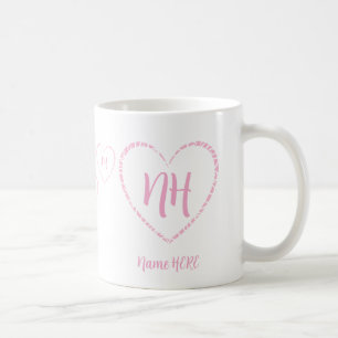 Personalised Pink Heart Charms, Monogram & Name Coffee Mug