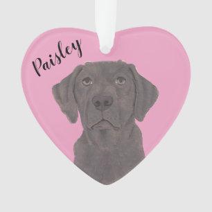Personalised Pink Heart Chocolate Labrador Ornament