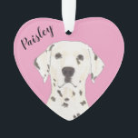 Personalised Pink Heart Dalmatian Ornament<br><div class="desc">I am in love with this beautifully detailed watercolor illustration of a dalmatian on a sweet pink heart! Personalise these pastel ornaments and make the nice list this year! For the perfect presents, pair it with a matching item from the collection for a thoughtful housewarming, bridal shower, teacher, mother-in-law, husband,...</div>