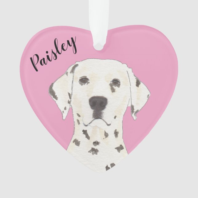 Personalised Pink Heart Dalmatian Ornament (Front)