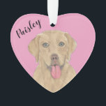 Personalised Pink Heart Dudley Labrador Ornament<br><div class="desc">I am in love with this beautifully detailed watercolor illustration of a dudley labrador dog on a sweet pink heart! Personalise these pastel ornaments and make the nice list this year! For the perfect presents, pair it with a matching item from the collection for a thoughtful housewarming, bridal shower, teacher,...</div>