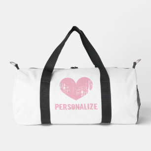 Personalised pink heart duffle bag for women