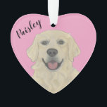 Personalised Pink Heart English Golden Retriever Ornament<br><div class="desc">I am in love with this beautifully detailed watercolor illustration of a light english golden retriever on a sweet pink heart! Personalise these pastel ornaments and make the nice list this year! For the perfect presents, pair it with a matching item from the collection for a thoughtful housewarming, bridal shower,...</div>