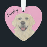 Personalised Pink Heart English Golden Retriever Ornament<br><div class="desc">I am in love with this beautifully detailed watercolor illustration of a light english golden retriever on a sweet pink heart! Personalise these pastel ornaments and make the nice list this year! For the perfect presents, pair it with a matching item from the collection for a thoughtful housewarming, bridal shower,...</div>