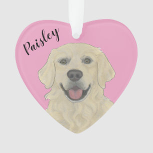 Personalised Pink Heart English Golden Retriever Ornament