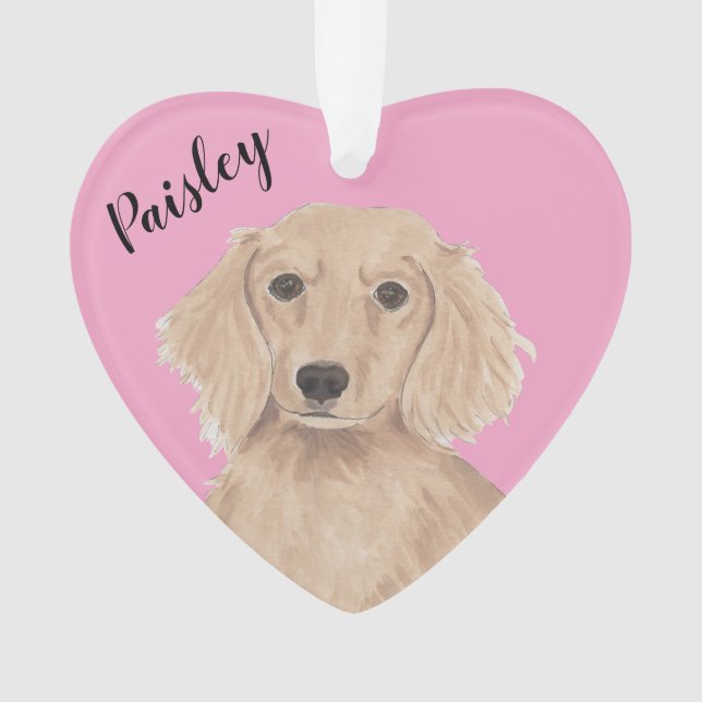 Personalised Pink Heart English Red Dachshund Ornament (Front)