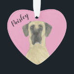 Personalised Pink Heart Fawn Masked Great Dane Ornament<br><div class="desc">I am in love with this beautifully detailed watercolor illustration of a fawn masked great dane on a sweet pink heart! Personalise these pastel ornaments and make the nice list this year! For the perfect presents, pair it with a matching item from the collection for a thoughtful housewarming, bridal shower,...</div>