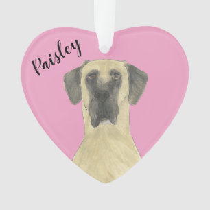 Personalised Pink Heart Fawn Masked Great Dane Ornament
