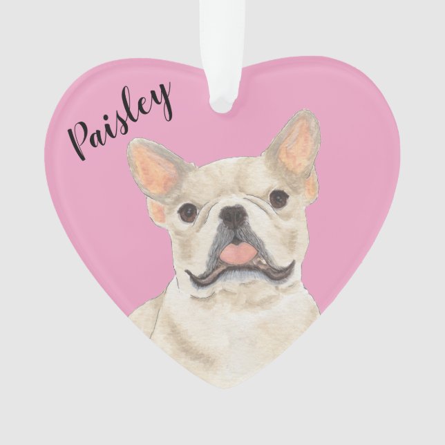 Personalised Pink Heart Fawn Tan Cream Frenchie Ornament (Front)