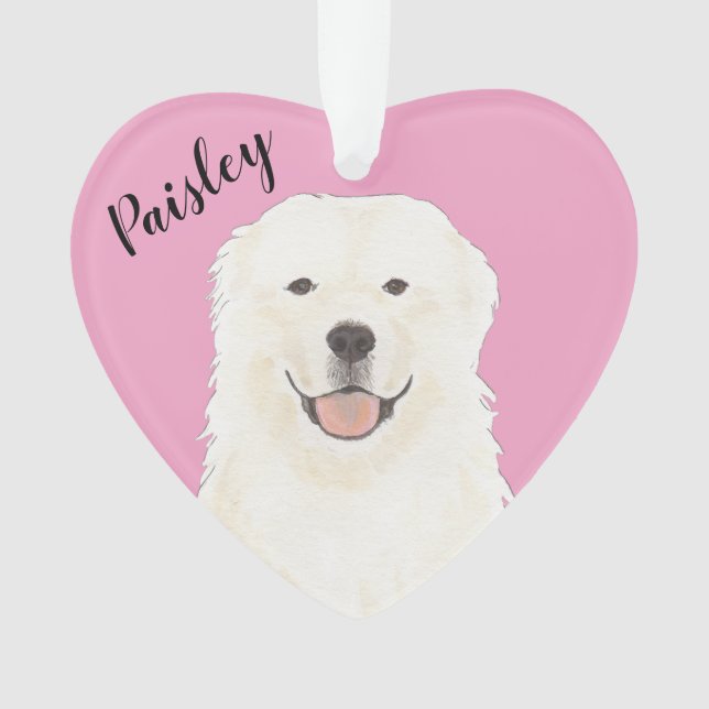 Personalised Pink Heart Great Pyrenees Dog Ornament (Front)