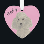 Personalised Pink Heart Grey Silver Poodle Ornament<br><div class="desc">I am in love with this beautifully detailed watercolor illustration of a grey or silver poodle dog on a sweet pink heart! Personalise these pastel ornaments and make the nice list this year! For the perfect presents, pair it with a matching item from the collection for a thoughtful housewarming, bridal...</div>