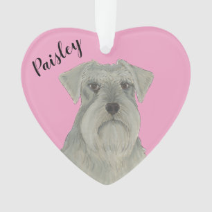 Personalised Pink Heart Grey SIlver Schnauzer Ornament