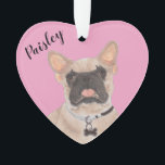 Personalised Pink Heart Masked Frenchie Ornament<br><div class="desc">I am in love with this beautifully detailed watercolor illustration of a masked frenchie or french bulldog on a sweet pink heart! Personalise these pastel ornaments and make the nice list this year! For the perfect presents, pair it with a matching item from the collection for a thoughtful housewarming, bridal...</div>