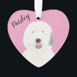 Personalised Pink Heart Old English Sheepdog Ornament<br><div class="desc">I am in love with this beautifully detailed watercolor illustration of an old english sheepdog on a sweet pink heart! Personalise these pastel ornaments and make the nice list this year! For the perfect presents, pair it with a matching item from the collection for a thoughtful housewarming, bridal shower, teacher,...</div>