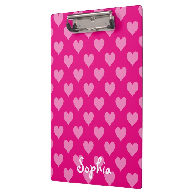 Personalised Pink Heart Pattern Clipboard (Left)