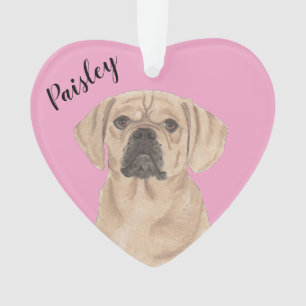 Personalised Pink Heart Puggle Ornament