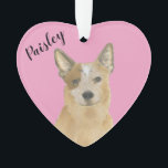 Personalised Pink Heart Red Cattledog Heeler Ornament<br><div class="desc">I am in love with this beautifully detailed watercolor illustration of a red australian cattledog or heeler dog on a sweet pink heart! Personalise these pastel ornaments and make the nice list this year! For the perfect presents, pair it with a matching item from the collection for a thoughtful housewarming,...</div>
