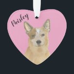Personalised Pink Heart Red Cattledog Heeler Ornament<br><div class="desc">I am in love with this beautifully detailed watercolor illustration of a red australian cattledog or heeler dog on a sweet pink heart! Personalise these pastel ornaments and make the nice list this year! For the perfect presents, pair it with a matching item from the collection for a thoughtful housewarming,...</div>
