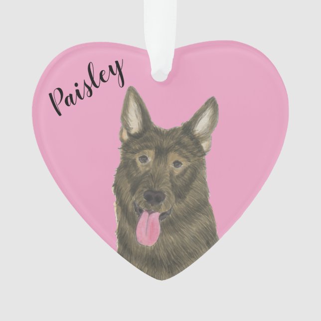 Personalised Pink Heart Sable German Shepherd Ornament (Front)