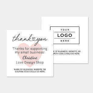 Personalised Pink Heart Small Business Thank You Square Business Card