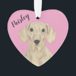 Personalised Pink Heart Smooth Cream Dachshund Ornament<br><div class="desc">I am in love with this beautifully detailed watercolor illustration of a smooth cream dachshund on a sweet pink heart! Personalise these pastel ornaments and make the nice list this year! For the perfect presents, pair it with a matching item from the collection for a thoughtful housewarming, bridal shower, teacher,...</div>