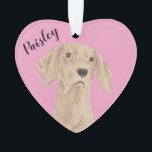 Personalised Pink Heart Vizsla Ornament<br><div class="desc">I am in love with this beautifully detailed watercolor illustration of a vizsla dog on a sweet pink heart! Personalise these pastel ornaments and make the nice list this year! For the perfect presents, pair it with a matching item from the collection for a thoughtful housewarming, bridal shower, teacher, mother-in-law,...</div>