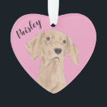 Personalised Pink Heart Vizsla Ornament<br><div class="desc">I am in love with this beautifully detailed watercolor illustration of a vizsla dog on a sweet pink heart! Personalise these pastel ornaments and make the nice list this year! For the perfect presents, pair it with a matching item from the collection for a thoughtful housewarming, bridal shower, teacher, mother-in-law,...</div>