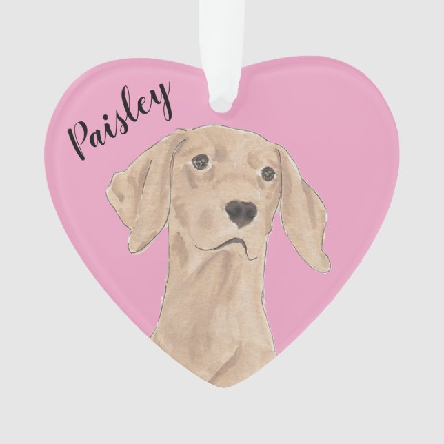 Personalised Pink Heart Vizsla Ornament (Front)