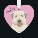Personalised Pink Heart Wheaten Terrier Ornament<br><div class="desc">I am in love with this beautifully detailed watercolor illustration of a wheaten terrier dog on a sweet pink heart! Personalise these pastel ornaments and make the nice list this year! For the perfect presents, pair it with a matching item from the collection for a thoughtful housewarming, bridal shower, teacher,...</div>