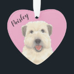 Personalised Pink Heart Wheaten Terrier Ornament<br><div class="desc">I am in love with this beautifully detailed watercolor illustration of a wheaten terrier dog on a sweet pink heart! Personalise these pastel ornaments and make the nice list this year! For the perfect presents, pair it with a matching item from the collection for a thoughtful housewarming, bridal shower, teacher,...</div>