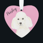 Personalised Pink Heart White Poodle Ornament<br><div class="desc">I am in love with this beautifully detailed watercolor illustration of a white poodle dog on a sweet pink heart! Personalise these pastel ornaments and make the nice list this year! For the perfect presents, pair it with a matching item from the collection for a thoughtful housewarming, bridal shower, teacher,...</div>