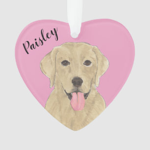 Personalised Pink Heart Yellow Labrador Ornament