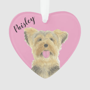 Personalised Pink Heart Yorkie Yorkshire Terrier Ornament