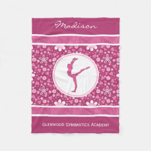 Personalised Pink Hearts and Floral Gymnastics Fleece Blanket