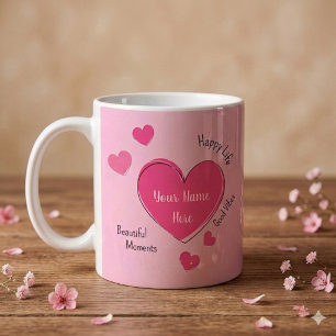 Personalised Pink Hearts Coffee Mug
