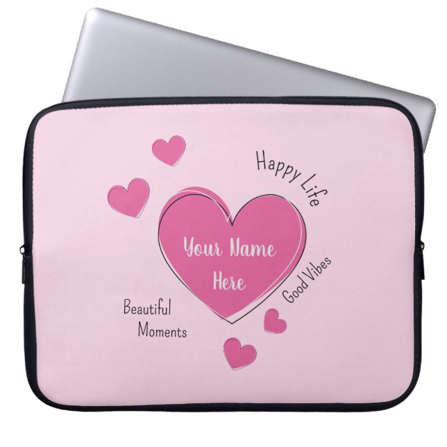 Personalised Pink Hearts Laptop Case (Front)